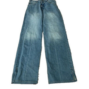 Anine Bing Womens Roy Jeans Nordic Blue Button Fly Split Hem Flare Leg Size 31